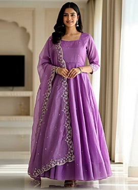 Lavender Crush Silk Embroidered Anarkali Suit