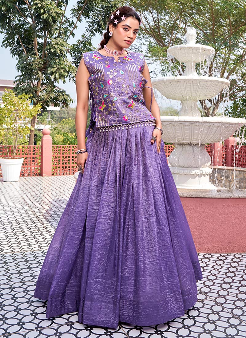 Lavender Crush Silk Embroidered Sequins Thread Indowestern Sets and Suits Wedding Wear
