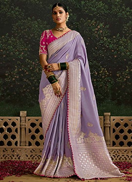 Lavender Embroidered And Sequins Thread Work Saree