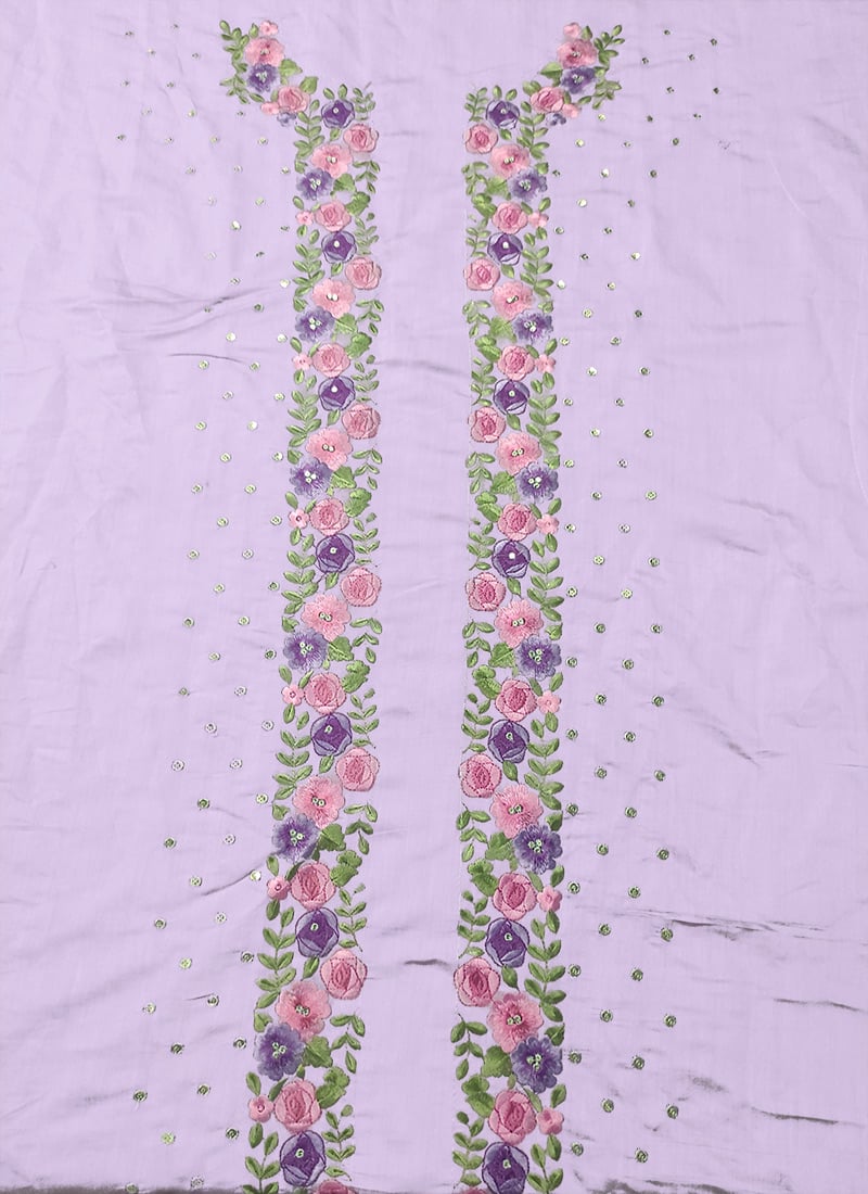 Lavender Embroidered Art Silk Fabric