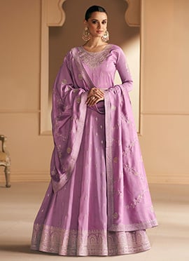 Lavender Embroidery Sequins Silk Anarkali