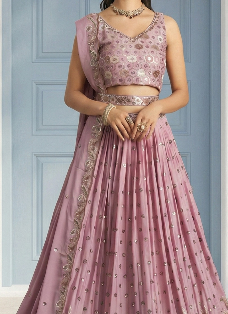 Stylish Lavender Faux Georgette Indian Wedding Heavy Designer Lehenga Choli Collection With Lavender Faux Georgette
