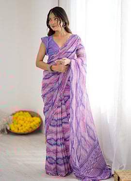 Lavender Faux Georgette Digital Print Saree