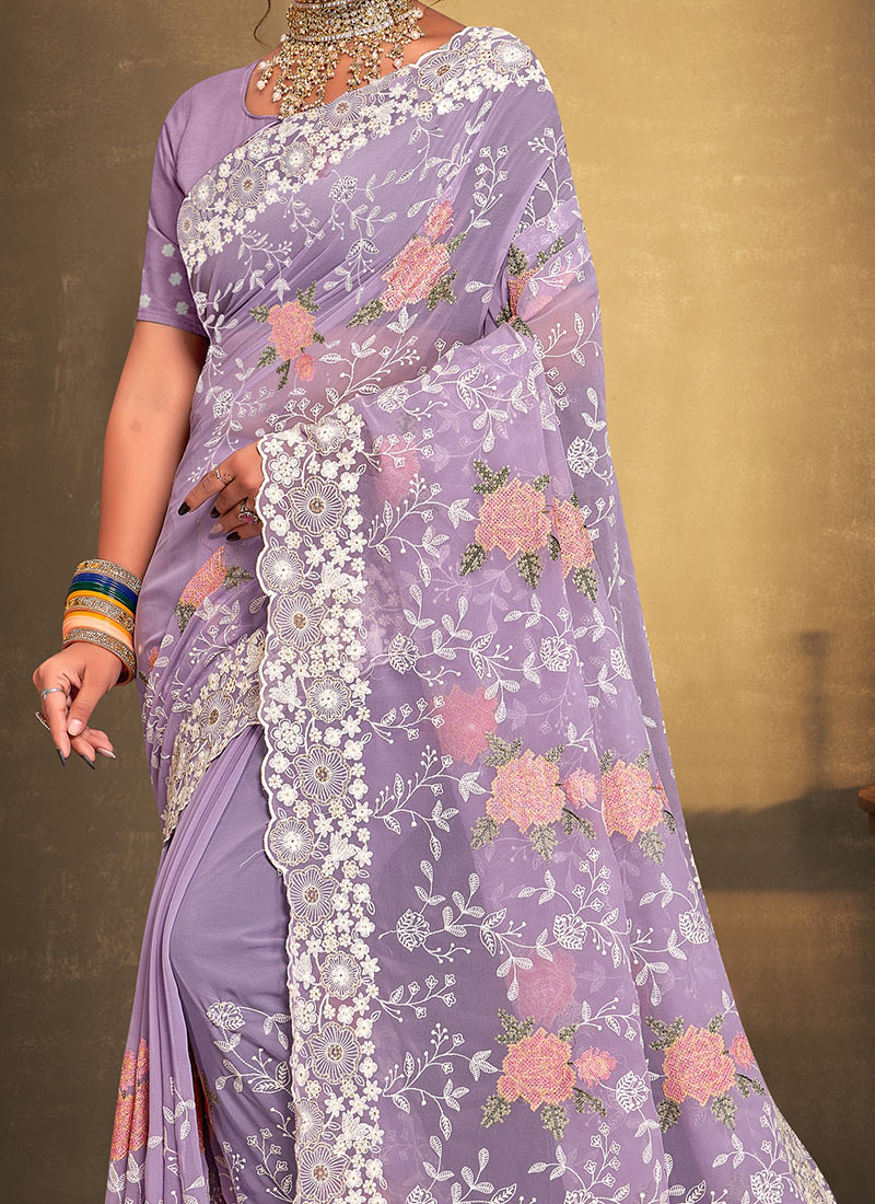 Lavender Dreamy Glow Embroidered Saree main image 0