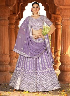 Lavender Faux Georgette Embroidered Sequins Stunning Lehenga