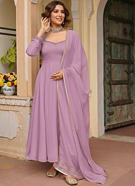 Lavender Faux Georgette Hand Embroidered And Sequins Anarkali Suit