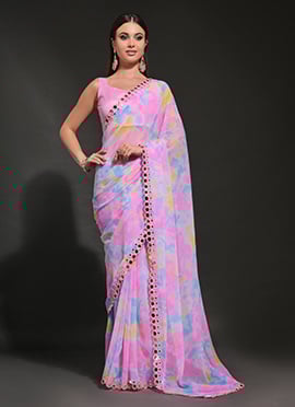 Lavender Faux Georgette Printed Saree For Women