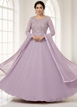 Lavender Faux Georgette Resham Sequins Anarkali Suit