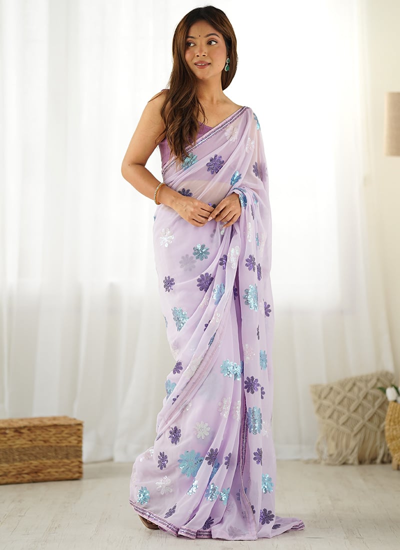 Lavender Faux Georgette Sequins Gorgeous Saree After Six Wear