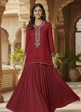 Lavender Faux Georgette Zari Foil Print Long Choli Lehenga Set