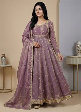 Lavender Fendy Silk Embroidered Sequin Anarkali Suit