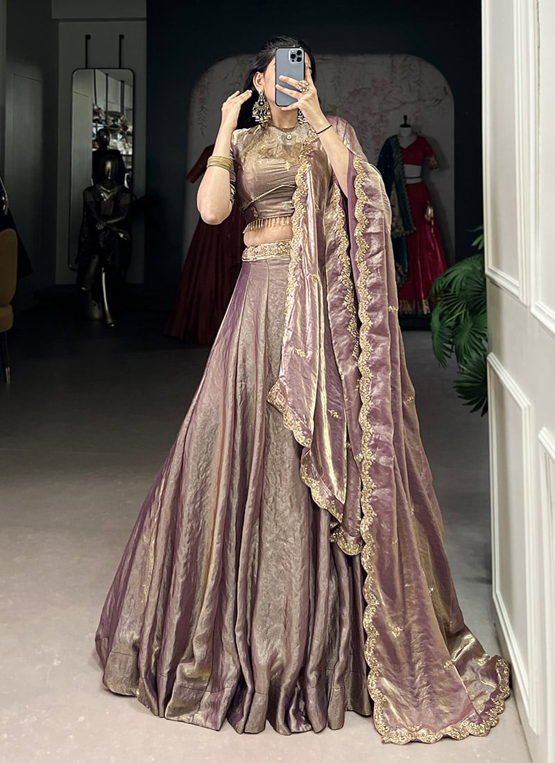 Lavender Fendy Silk Lehenga With Embroidered Sequins And Zari Work