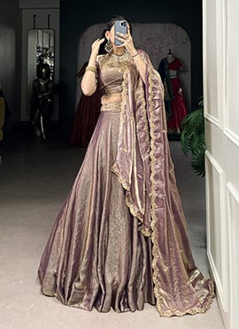 Lavender Fendy Silk Sequins Embroidered Lehenga Wedding Wear