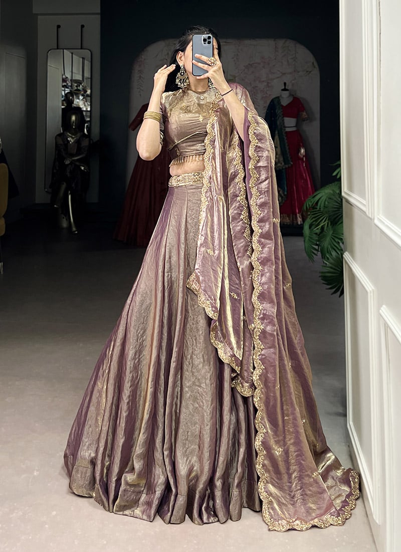 Lavender Fendy Silk Sequins Embroidered Lehenga
