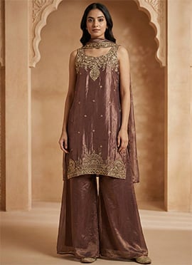 Lavender Fendy Silk Zari Embroidered Sequins Palazzo Suit
