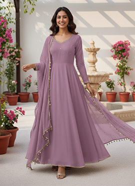 Lavender Georgette Beads Sequins Anarkali Suit