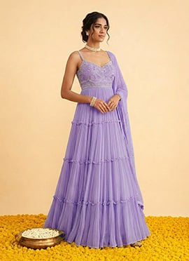 Lavender Georgette Cutdana Sequins Embroidered Anarkali Suit