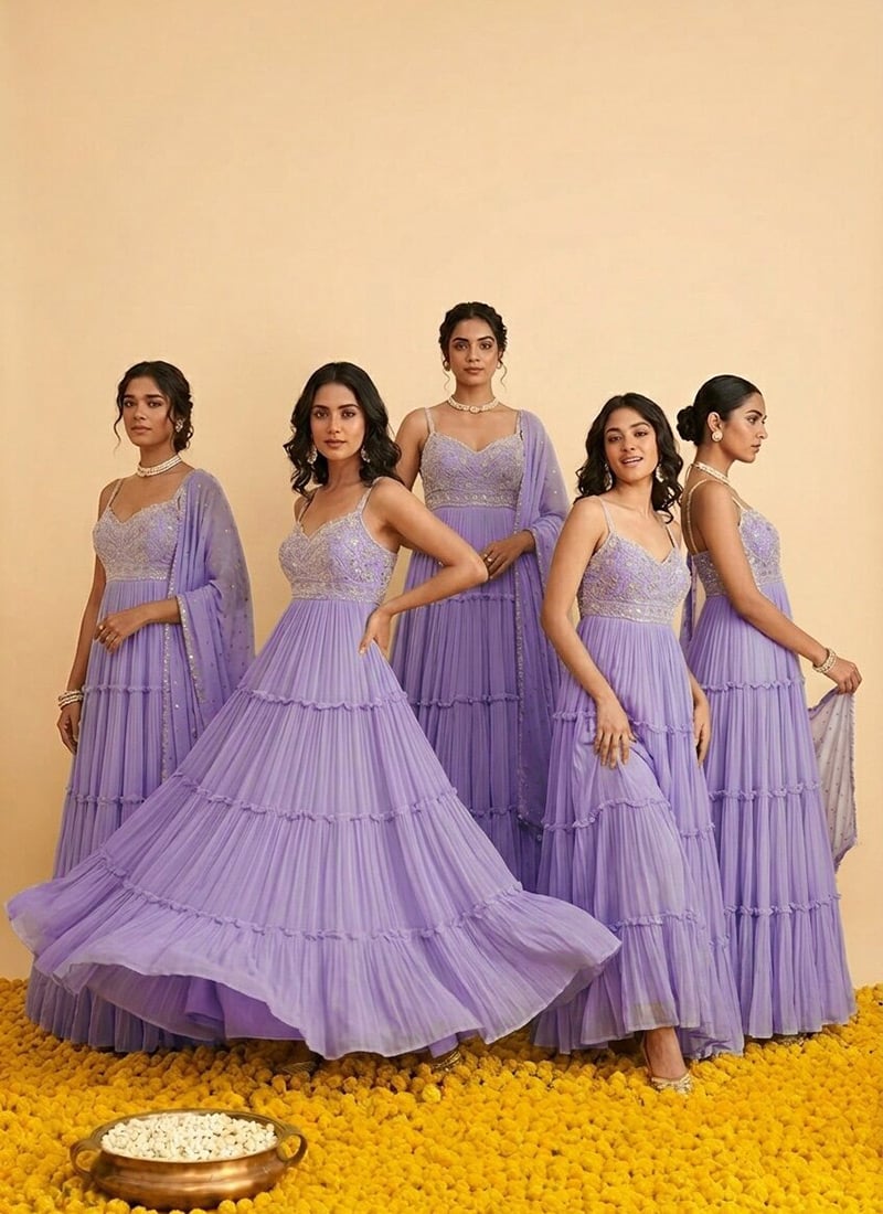 Lavender Georgette Cutdana Sequins Embroidered Anarkali Suit Festive Wear
