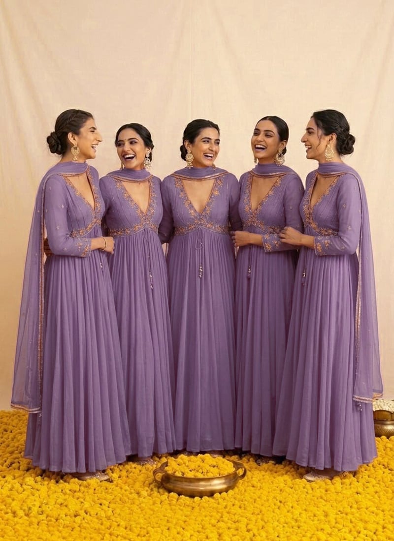 Lavender Georgette Cutdana Sequins Hand Embroidered Anarkali Suit Festive Wear