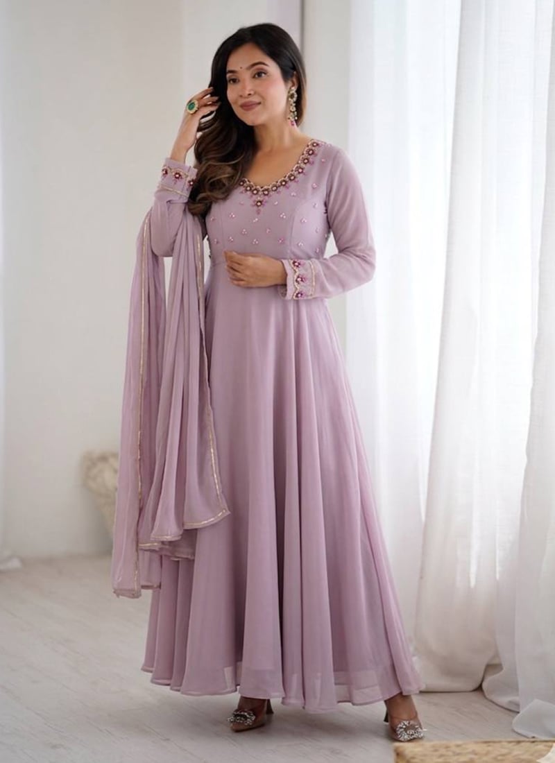 Lavender Georgette Embroidered Anarkali Suit Festive Wear