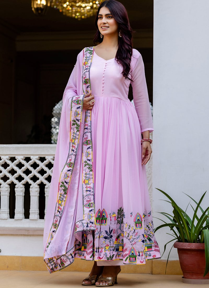 Lavender Georgette Embroidered Anarkali Suit Festive Wear