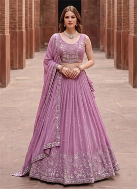 Lavender Georgette Embroidered Lehenga