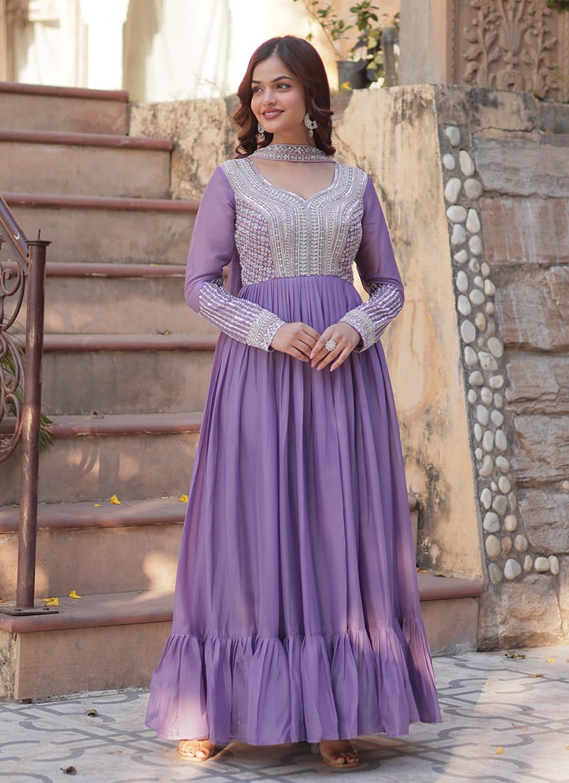 Lavender Georgette Embroidered Sequins Anarkali Suit Festive Wear