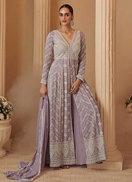 Lavender Georgette Embroidered Sequins Chikankari Stones Beads Anarkali Suit