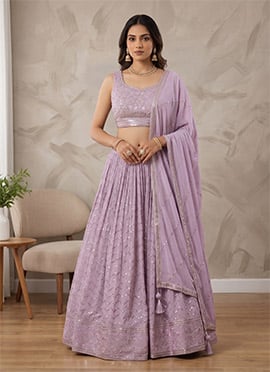 Lavender Georgette Embroidered Sequins Lehenga