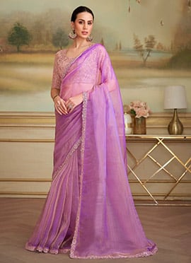 Lavender Georgette Embroidered Sequins Saree