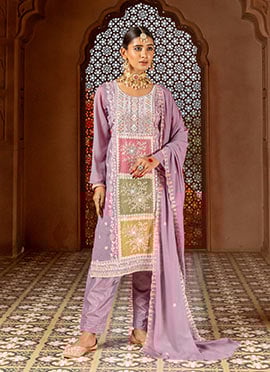 Lavender Georgette Embroidered Stone And Beads Work Palazzo Suit