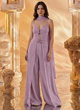 Lavender Georgette Hand Embroidered Sequins With Beads Work Palazzo Suit