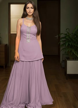 Lavender Georgette Hand Embroidered Sharara Suit
