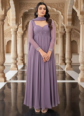 Lavender Georgette Resham And Sequins Hand Embroidered Anarkali Suit