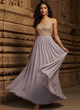 Lavender Georgette Resham Sequins Cutdana Hand Embroidered Anarkali Suit