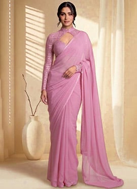 Lavender Georgette Saree with Resham Embroidered