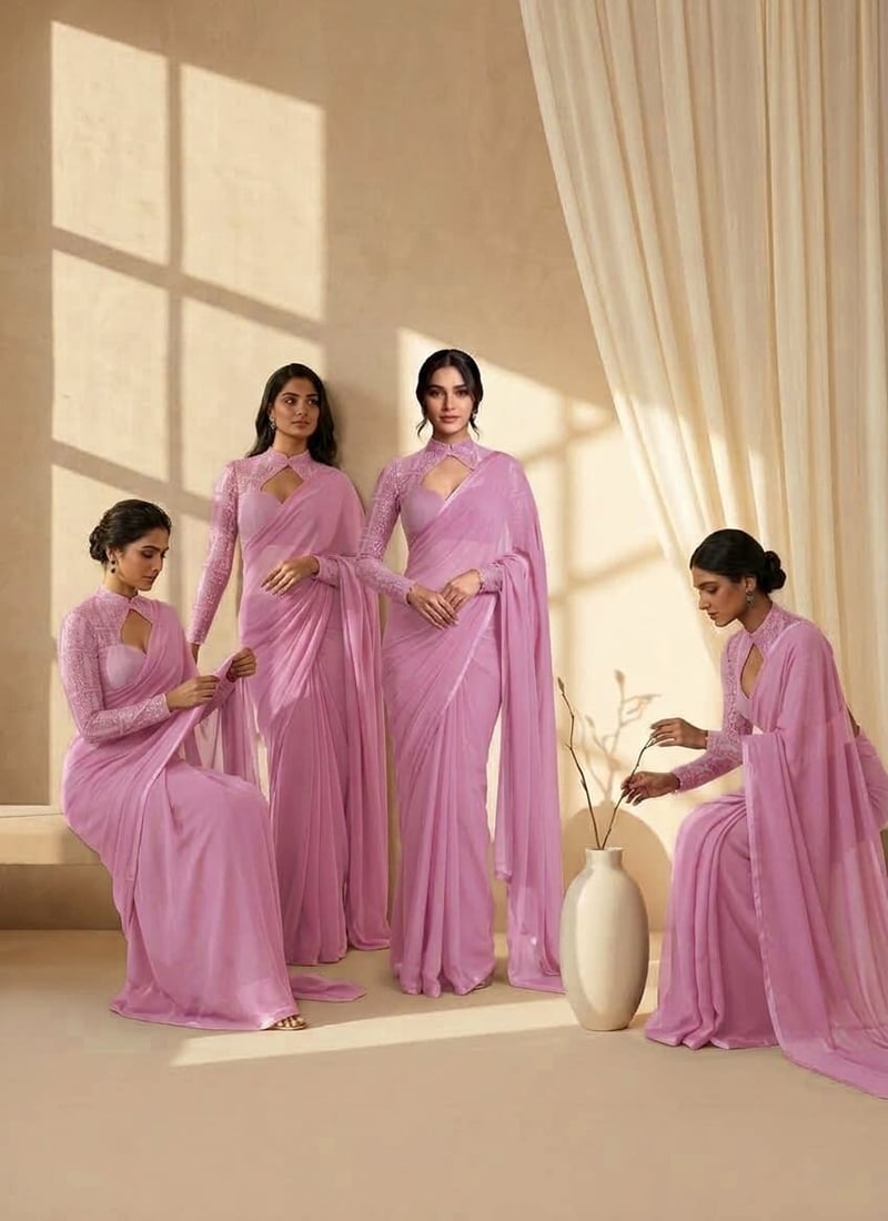 Lavender Georgette Saree with Resham Embroidered After Six Wear