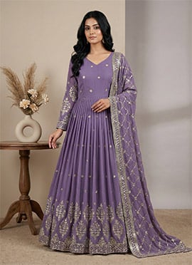 Lavender Georgette Sequins Embroidered Anarkali Suit