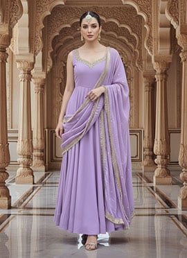 Lavender Georgette Zari And Sequins Hand Embroidered Anarkali Suit
