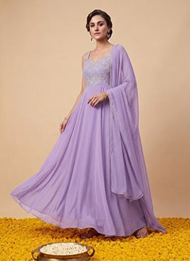 Lavender Georgette Zari Cutdana Embroidered Anarkali Suit