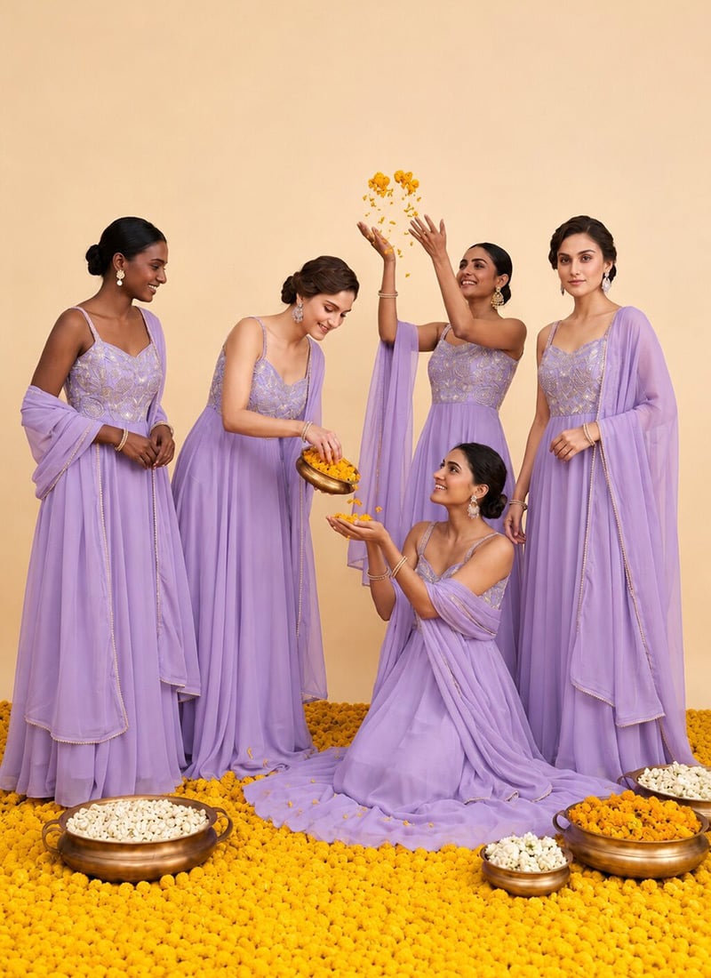 Lavender Georgette Zari Cutdana Embroidered Anarkali Suit Festive Wear