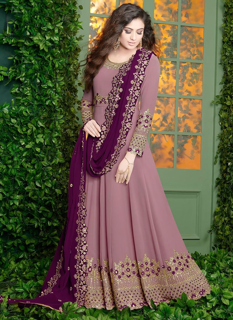 Lavender Georgette Zari Embroidery Anarkali Suit Party Wear