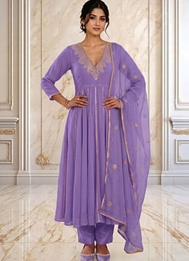 Lavender Georgette Zari Sequins Anarkali Suit