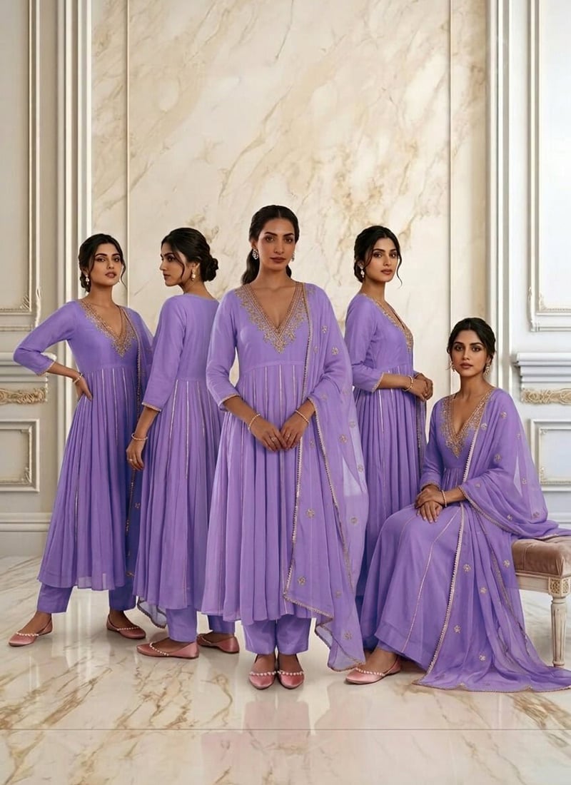 Lavender Georgette Zari Sequins Anarkali Suit Wedding Wear