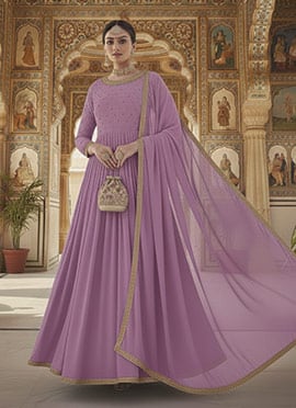 Lavender Georgette Zari Sequins Anarkali Suit