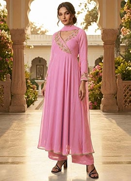 Lavender Georgette Zari Sequins Angarkha Style Anarkali Suit