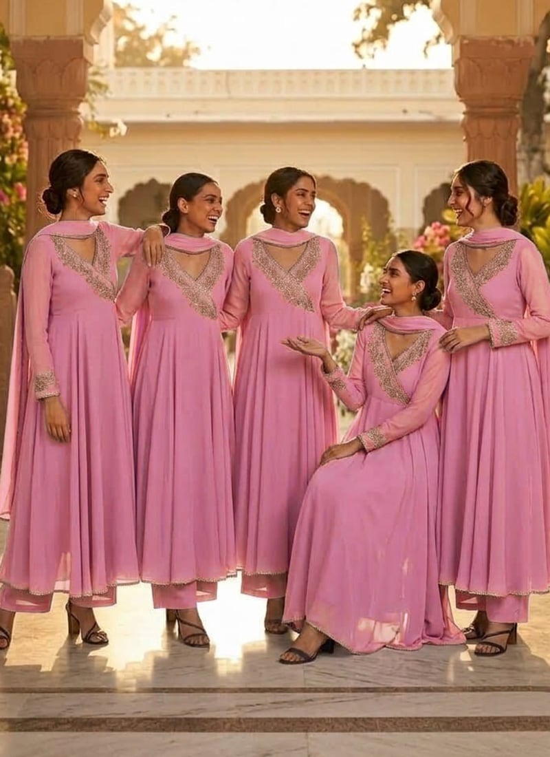 Lavender Georgette Zari Sequins Angarkha Style Anarkali Suit Festive Wear