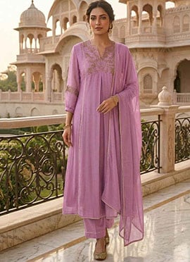Lavender Georgette Zari Sequins Embroidered Anarkali Suit