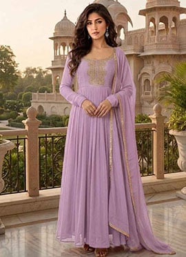Lavender Georgette Zari Sequins Embroidered Beautiful Anarkali Suit