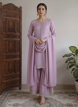 Lavender Georgette Zari Sequins Palazzo Suit